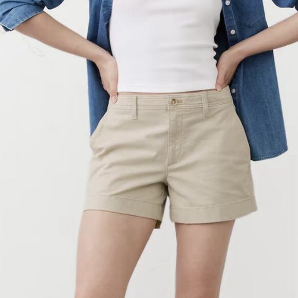 J. Crew Women's 5" Stretch Chino Khaki Tailored Shorts Pockets Size 14 EUC - Picture 1 of 8
